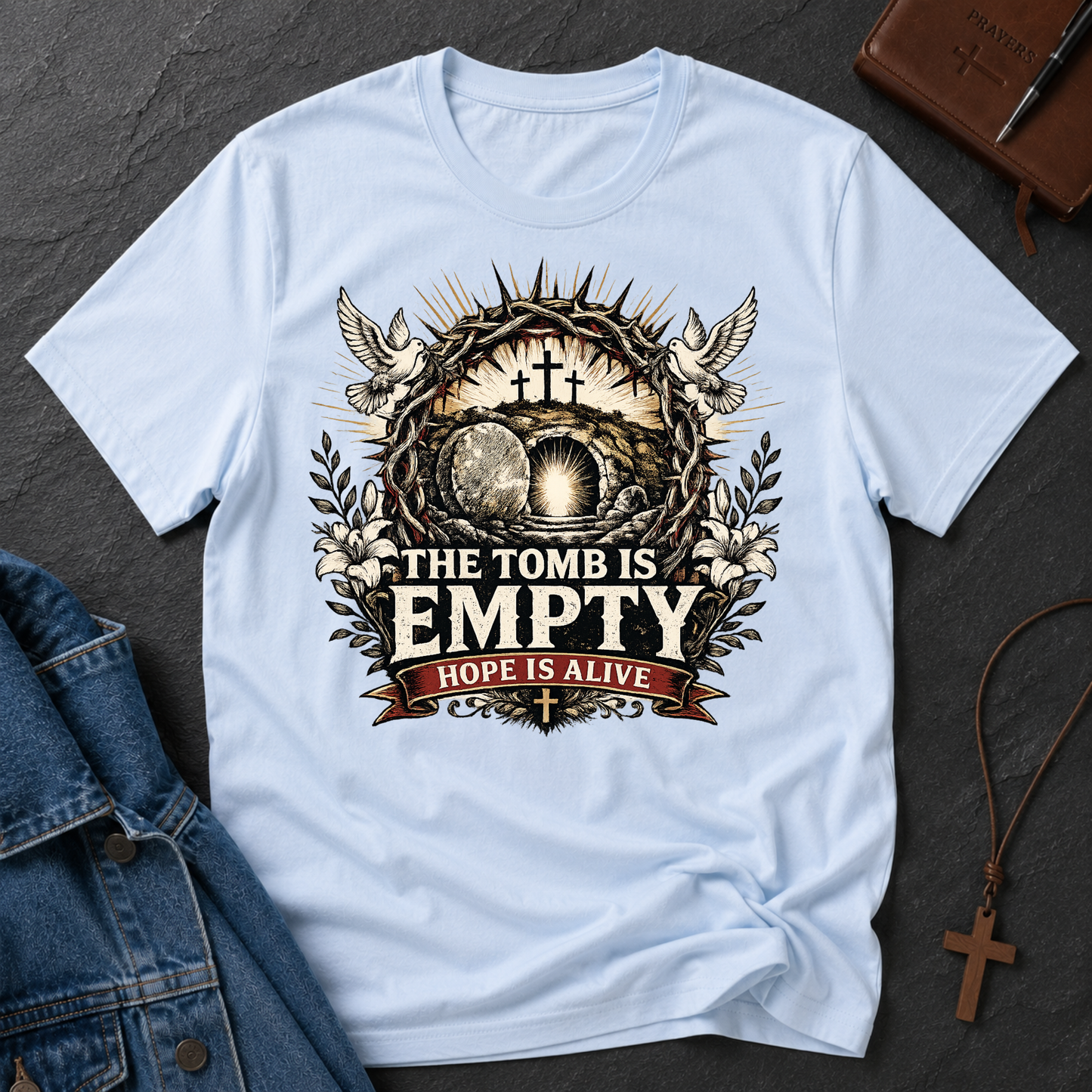 The Tomb Is Empty Hope Is Alive Christian T-Shirt | Resurrection Faith Shirt Breaking Bread Designs