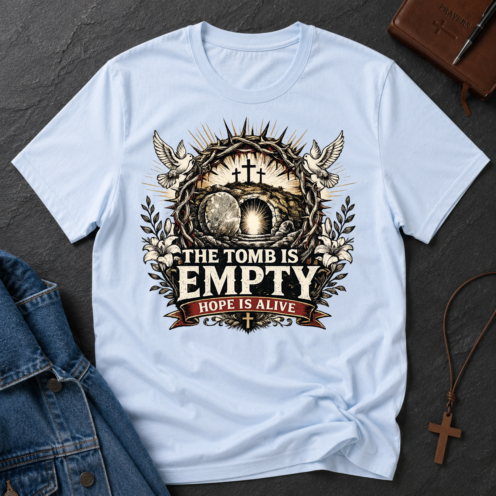 The Tomb Is Empty Hope Is Alive Christian T-Shirt | Resurrection Faith Shirt Breaking Bread Designs