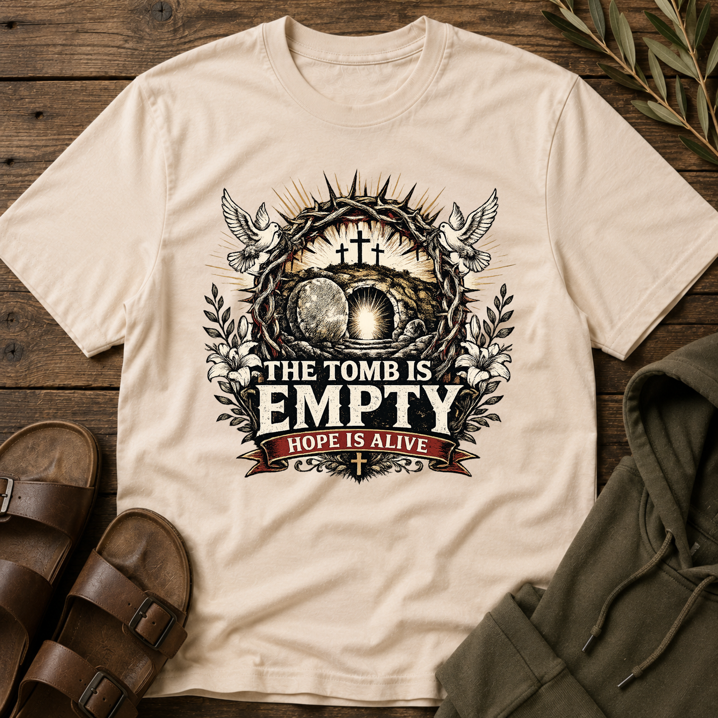 The Tomb Is Empty Hope Is Alive Christian T-Shirt | Resurrection Faith Shirt Breaking Bread Designs