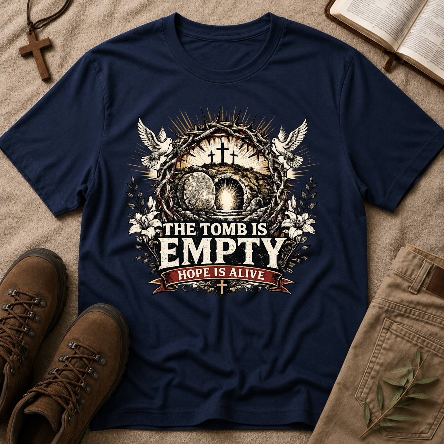 The Tomb Is Empty Hope Is Alive Christian T-Shirt | Resurrection Faith Shirt Breaking Bread Designs