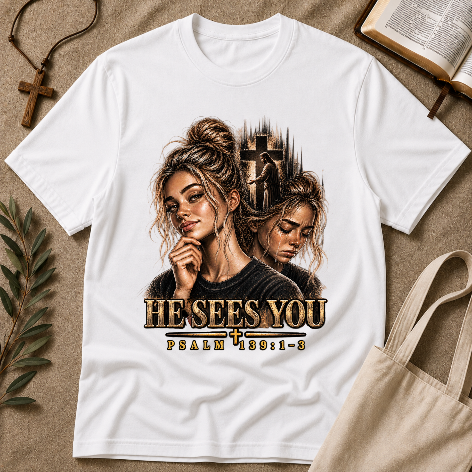 He Sees You Psalm 139:1–3 Christian T-Shirt | Comforting Faith Apparel Breaking Bread Designs