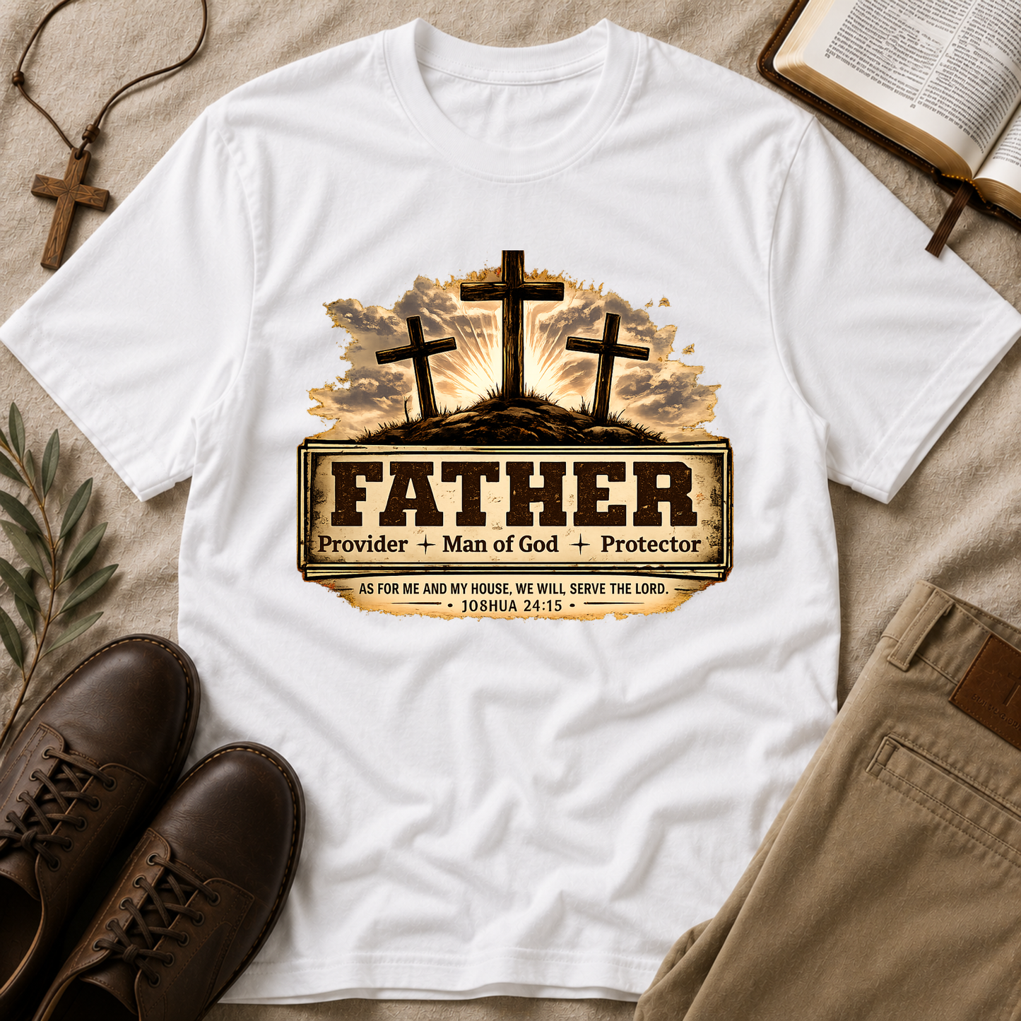 Father Provider Man Of God Protector Christian T-Shirt | Joshua 24:15 Breaking Bread Designs
