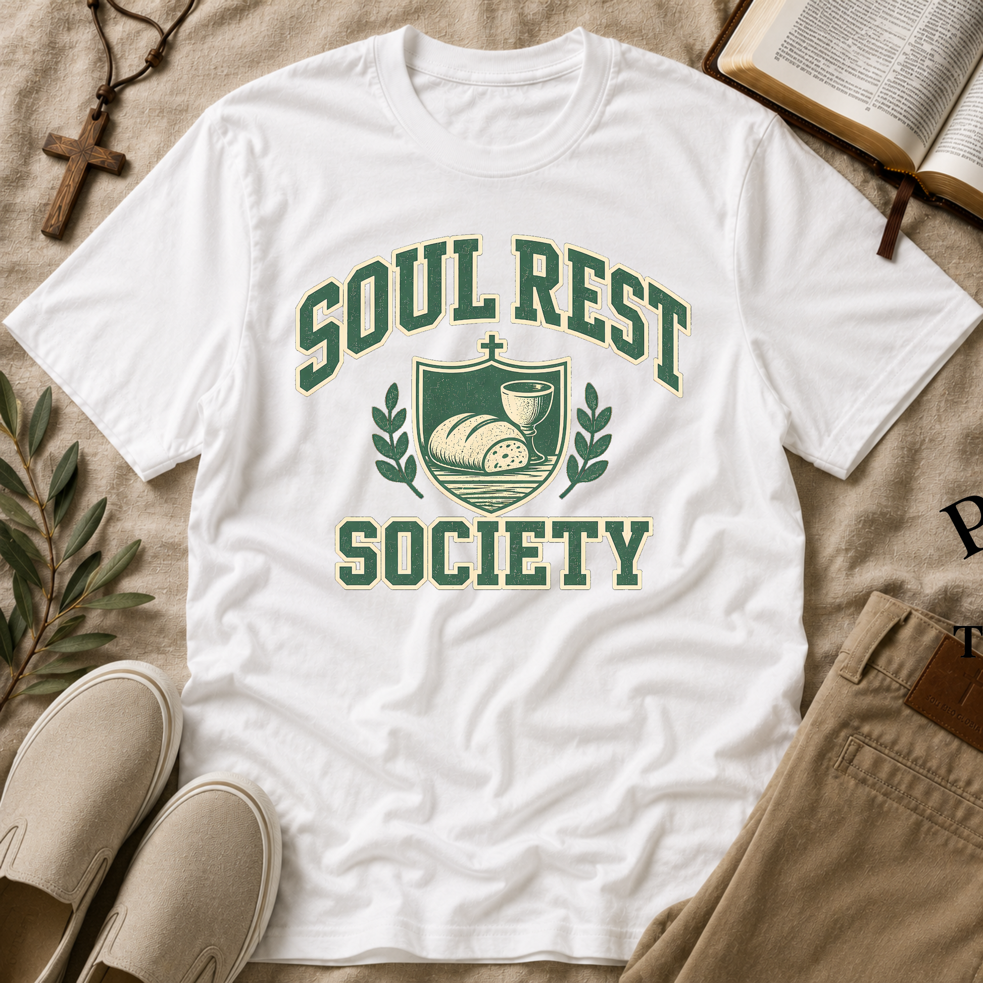 Soul Rest Society Christian T-Shirt | Vintage Faith Graphic Tee | Bread & Wine Communion Christian Shirt Breaking Bread Designs