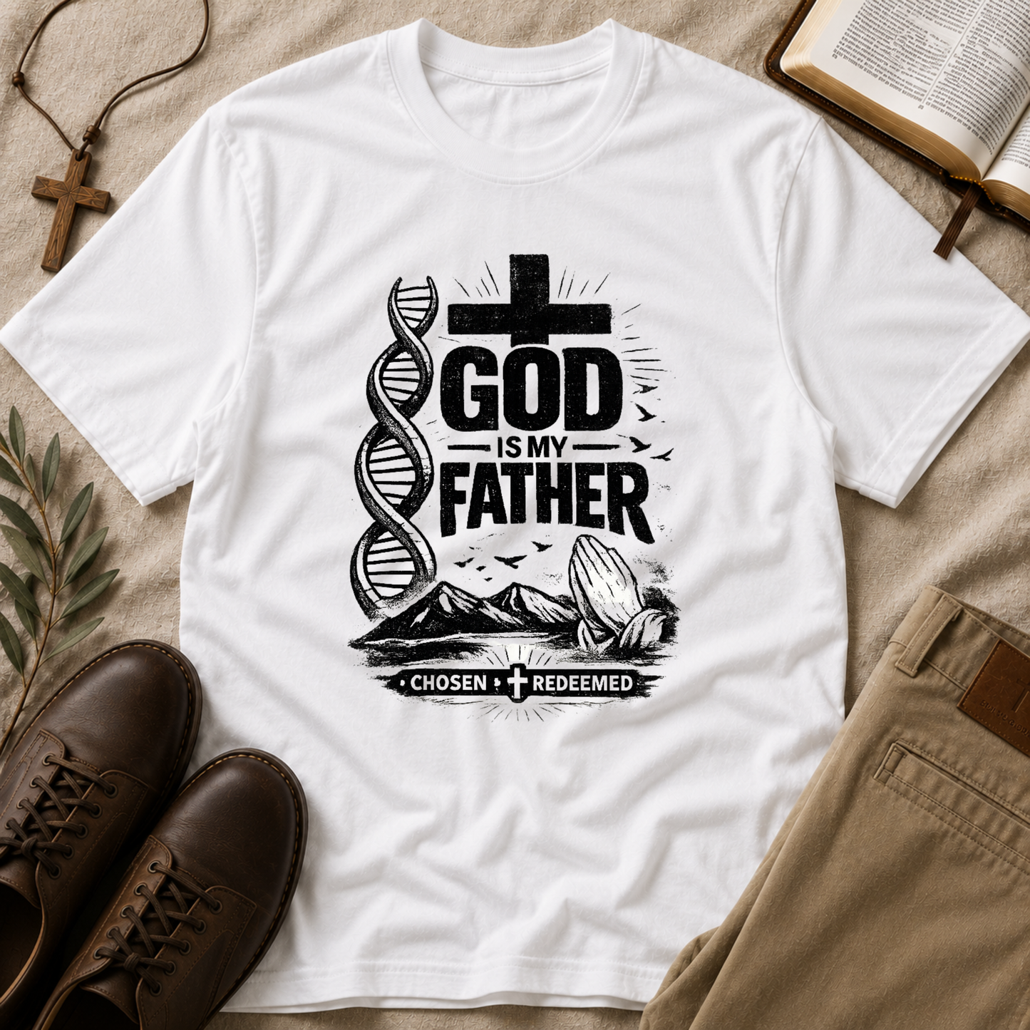 God Is My Father Christian T-Shirt | DNA Faith Graphic Tee | Chosen & Redeemed Christian Apparel Breaking Bread Designs