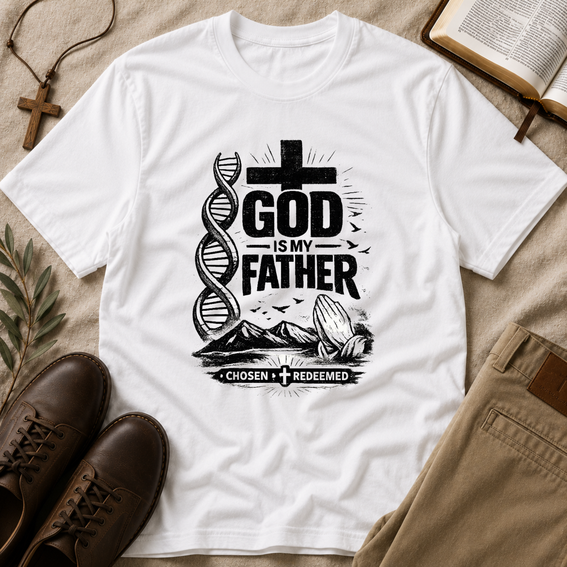 God Is My Father Christian T-Shirt | DNA Faith Graphic Tee | Chosen & Redeemed Christian Apparel Breaking Bread Designs