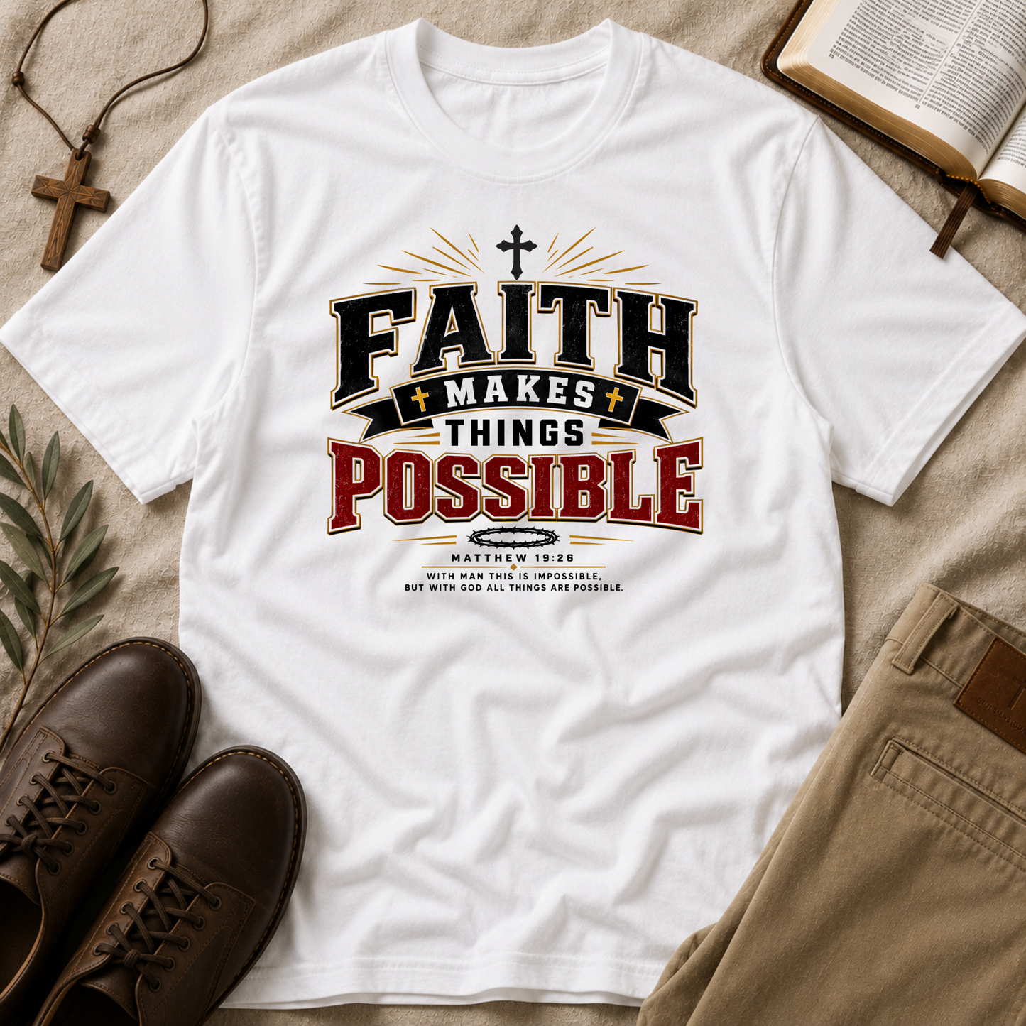 Faith Makes Things Possible Christian T-Shirt | Matthew 19:26 Faith Tee