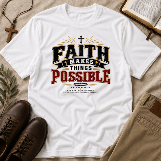 Faith Makes Things Possible Christian T-Shirt | Matthew 19:26 Faith Tee