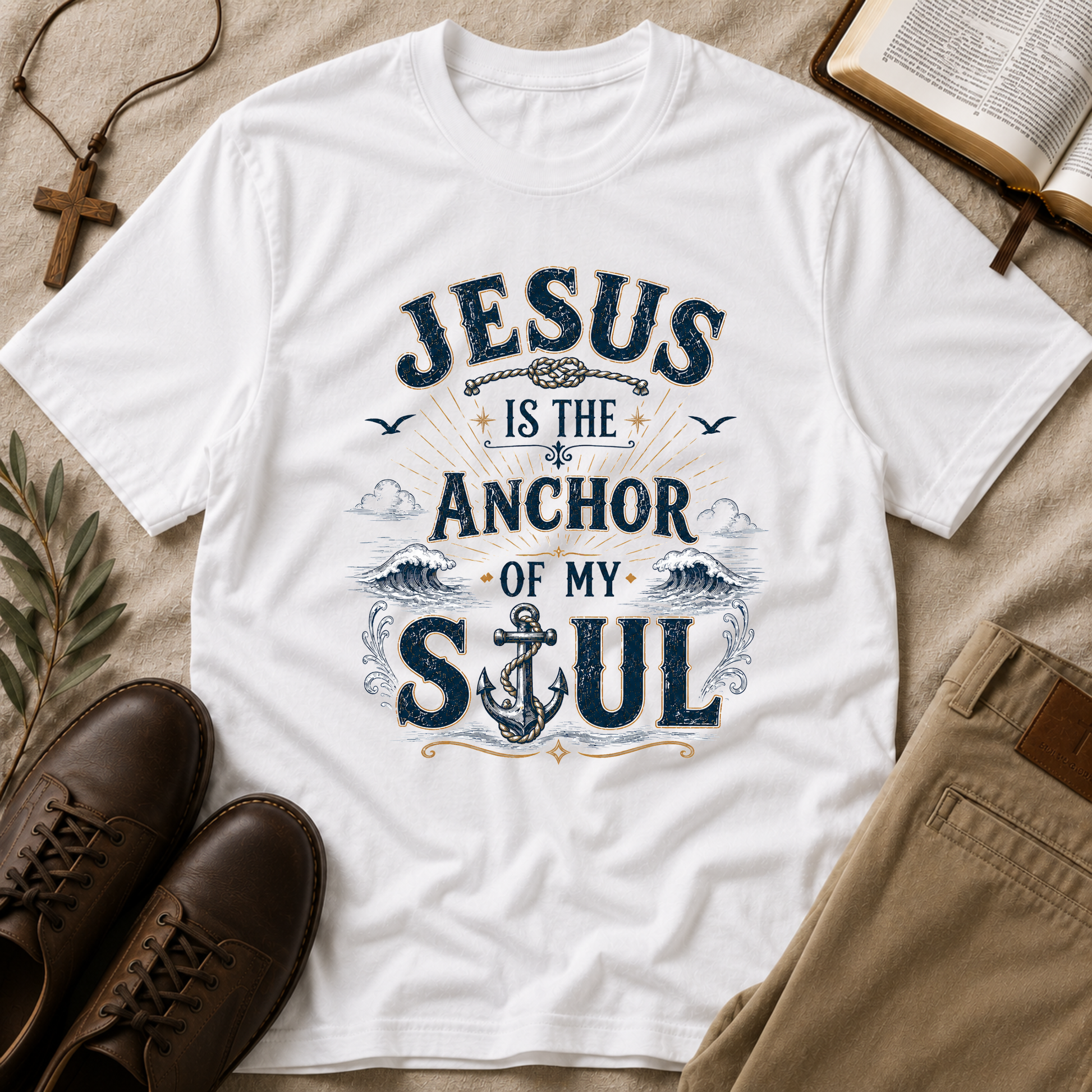 Jesus Is the Anchor of My Soul Christian T-Shirt | Nautical Faith Graphic Tee | Vintage Christian Anchor Shirt Breaking Bread Designs