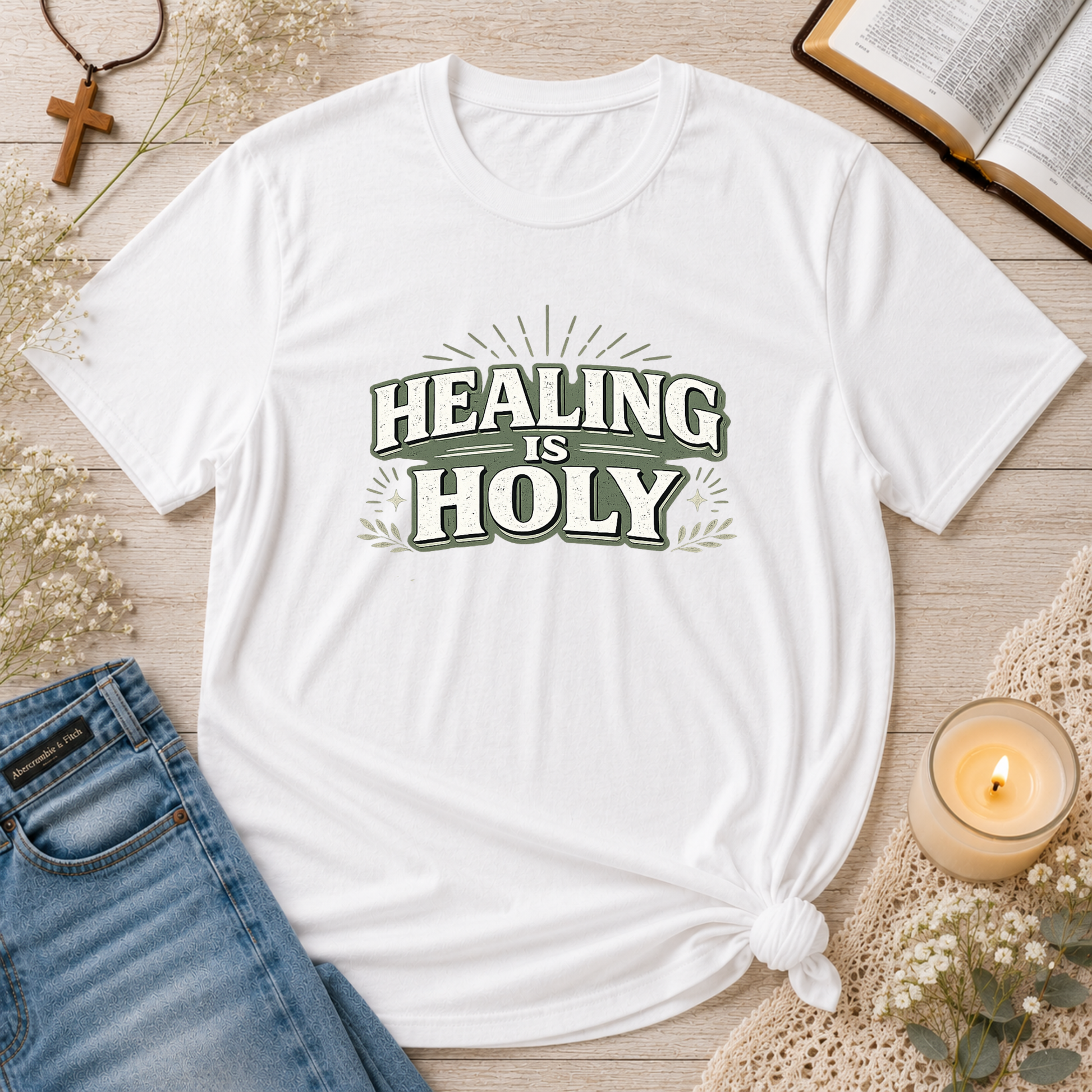 Healing Is Holy Christian T-Shirt | Inspirational Faith Graphic Tee | Christian Mental Health & Hope Shirt Breaking Bread Designs