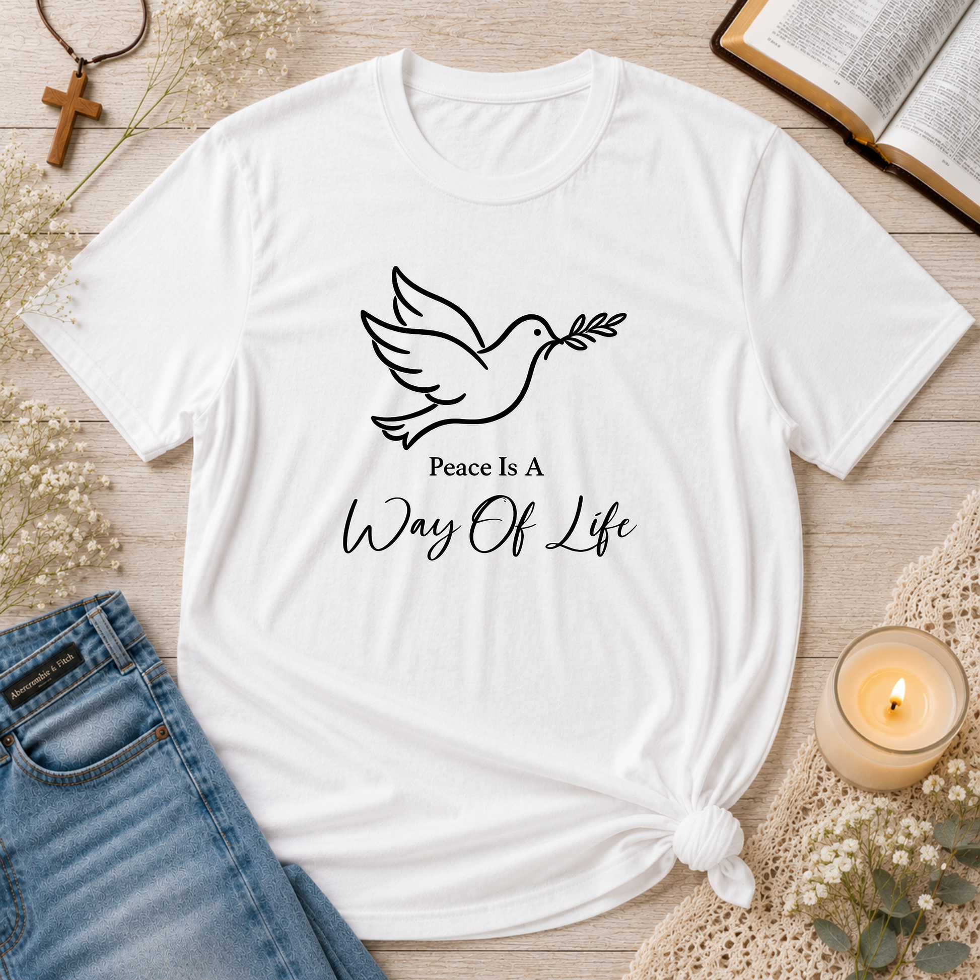 Peace Is a Way of Life Christian T-Shirt | Dove of Peace Faith Graphic Tee | Inspirational Christian Apparel Breaking Bread Designs