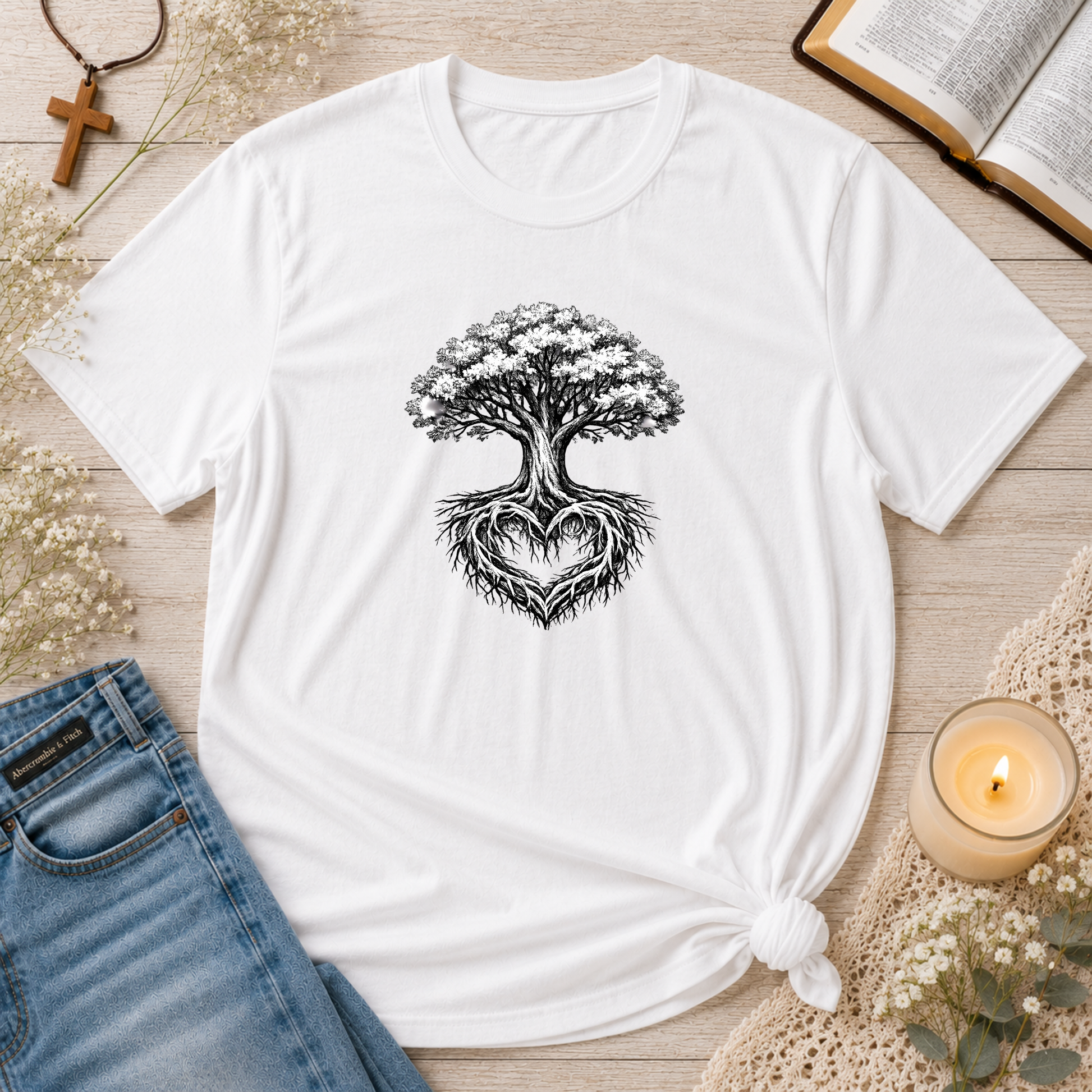 Tree of Life Christian T-Shirt | Heart Root Faith Graphic Tee | Biblical Tree of Life Inspirational Christian Shirt Breaking Bread Designs