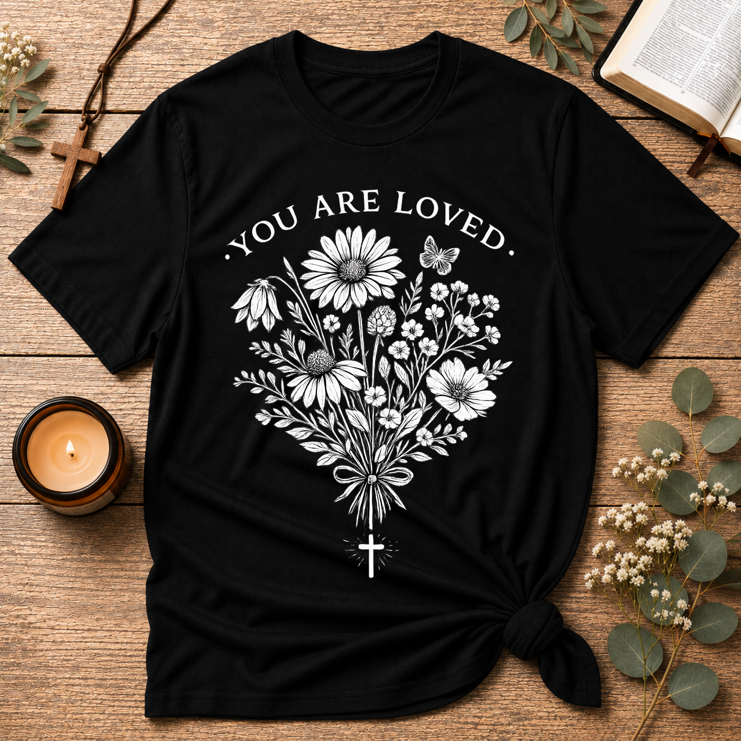You Are Loved Christian T-Shirt | Christian Flower Graphic Tee | Faith & Encouragement Shirt Breaking Bread Designs