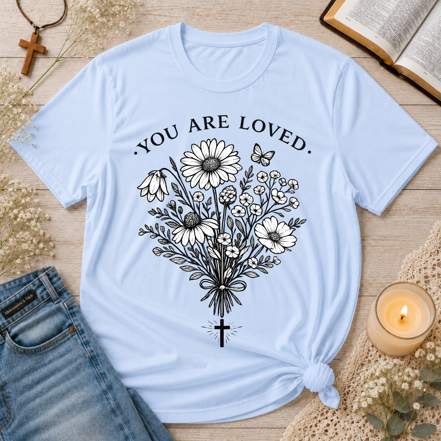 You Are Loved Christian T-Shirt | Christian Flower Graphic Tee | Faith & Encouragement Shirt Breaking Bread Designs