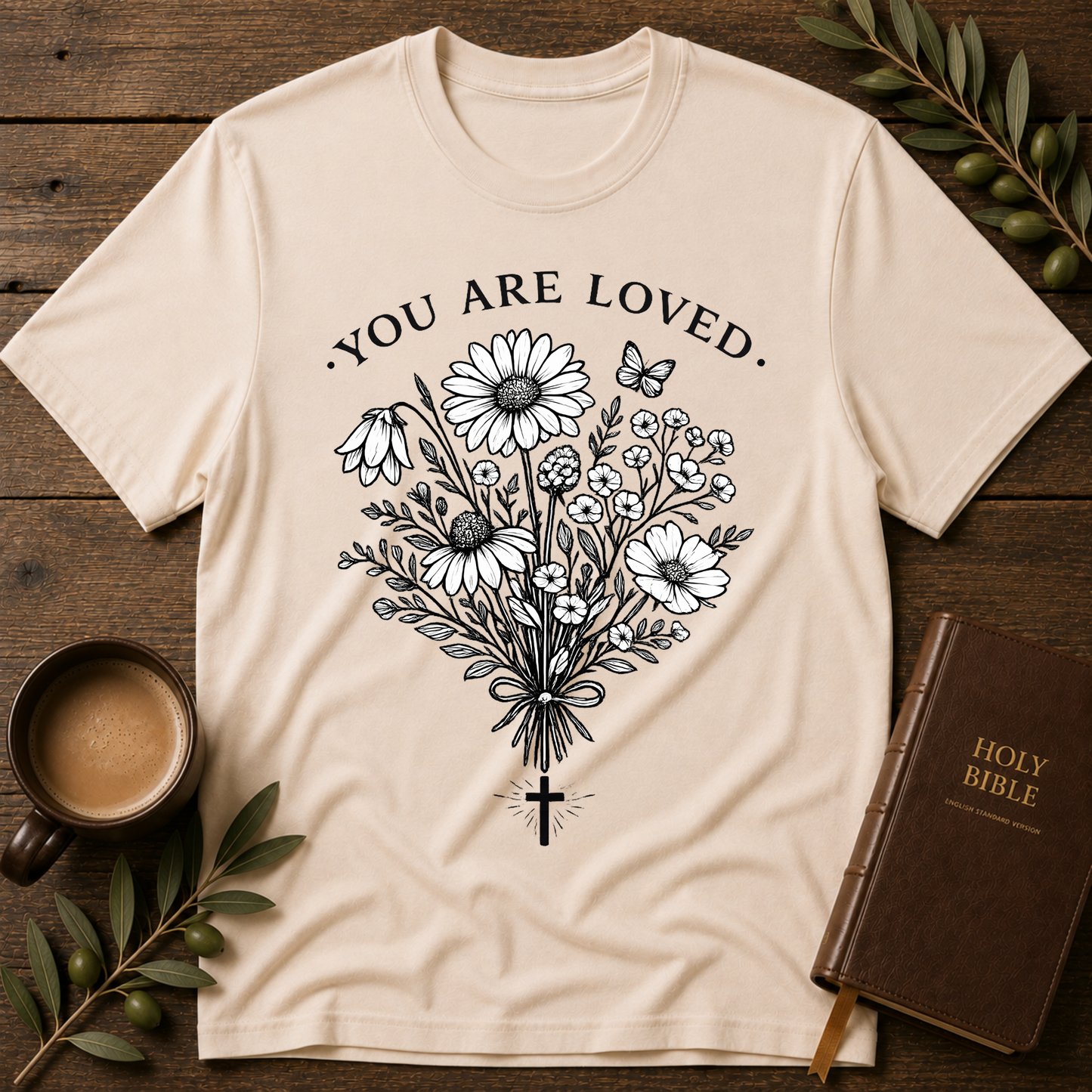 You Are Loved Christian T-Shirt | Christian Flower Graphic Tee | Faith & Encouragement Shirt Breaking Bread Designs
