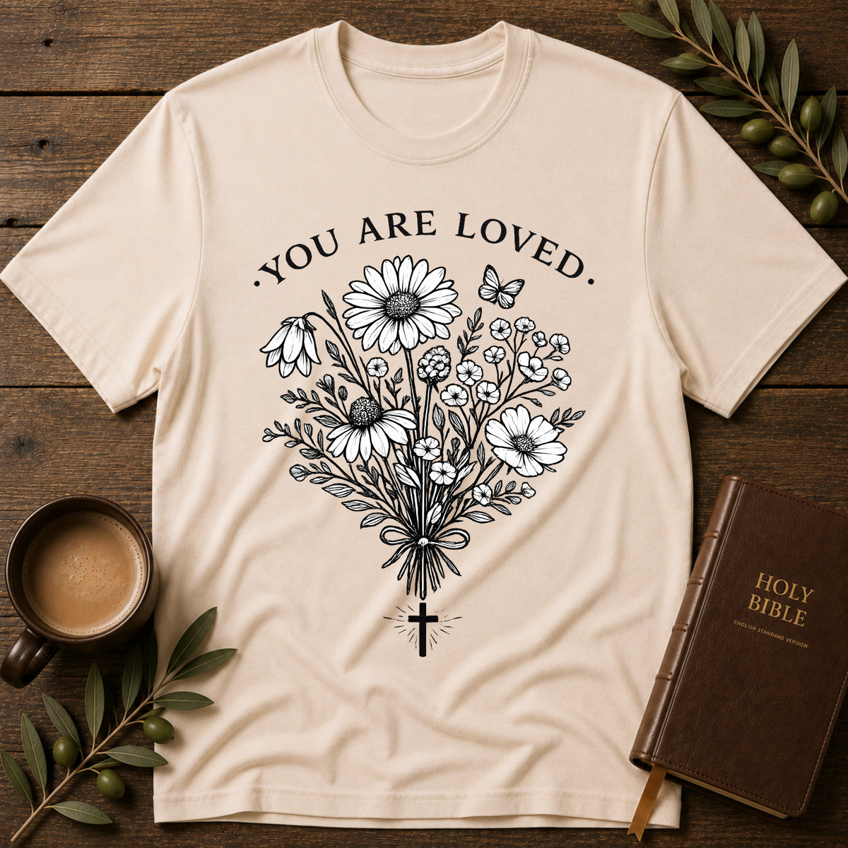 You Are Loved Christian T-Shirt | Christian Flower Graphic Tee | Faith & Encouragement Shirt Breaking Bread Designs