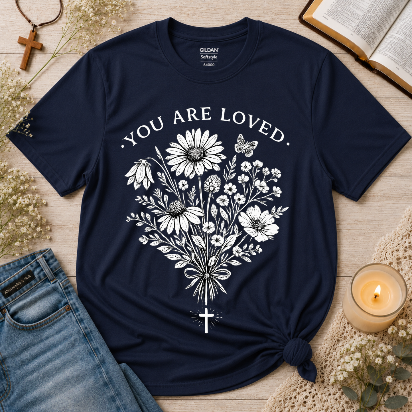 You Are Loved Christian T-Shirt | Christian Flower Graphic Tee | Faith & Encouragement Shirt Breaking Bread Designs