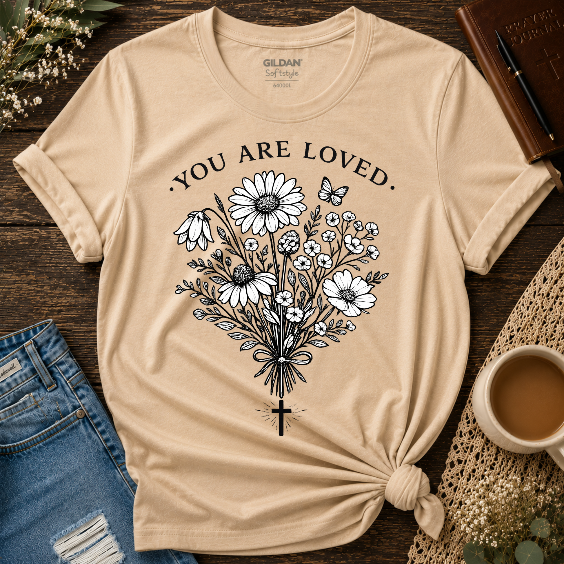 You Are Loved Christian T-Shirt | Christian Flower Graphic Tee | Faith & Encouragement Shirt Breaking Bread Designs