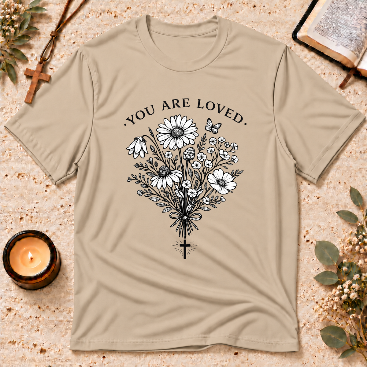 You Are Loved Christian Bouquet T-Shirt Breaking Bread Designs