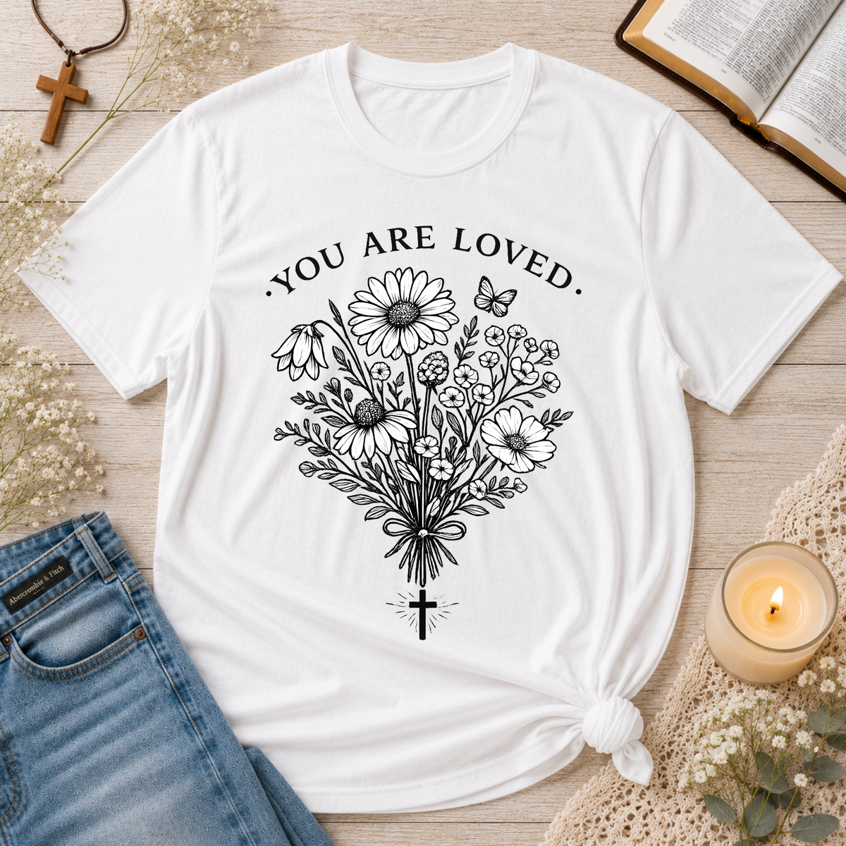 You Are Loved Christian T-Shirt | Christian Flower Graphic Tee | Faith & Encouragement Shirt Breaking Bread Designs