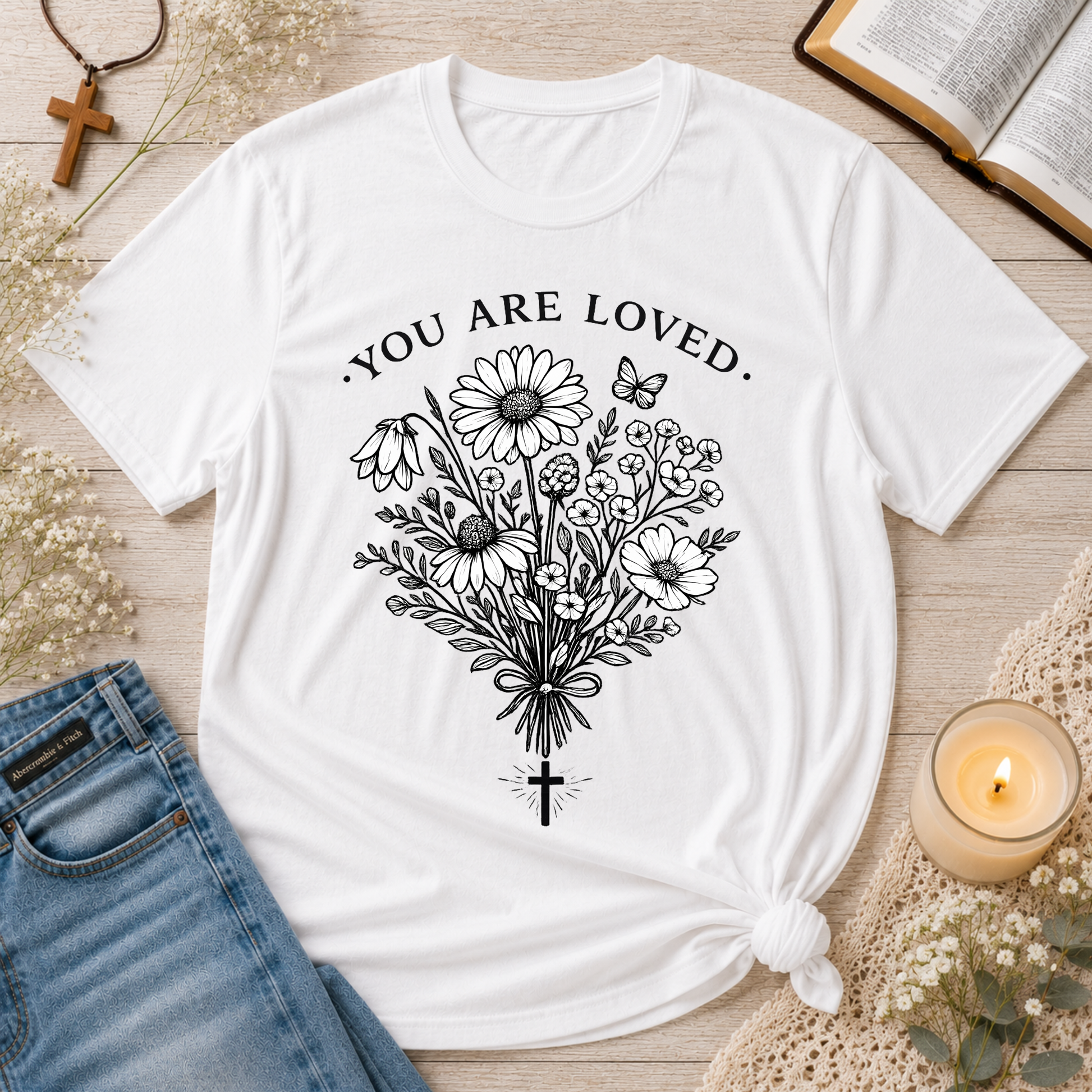 You Are Loved Christian T-Shirt | Christian Flower Graphic Tee | Faith & Encouragement Shirt Breaking Bread Designs